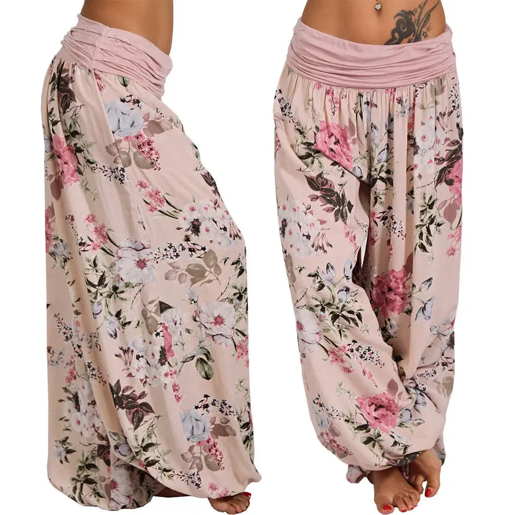 European and American digital printed long wide leg pants casual pants Harlan pants comfortable and casual