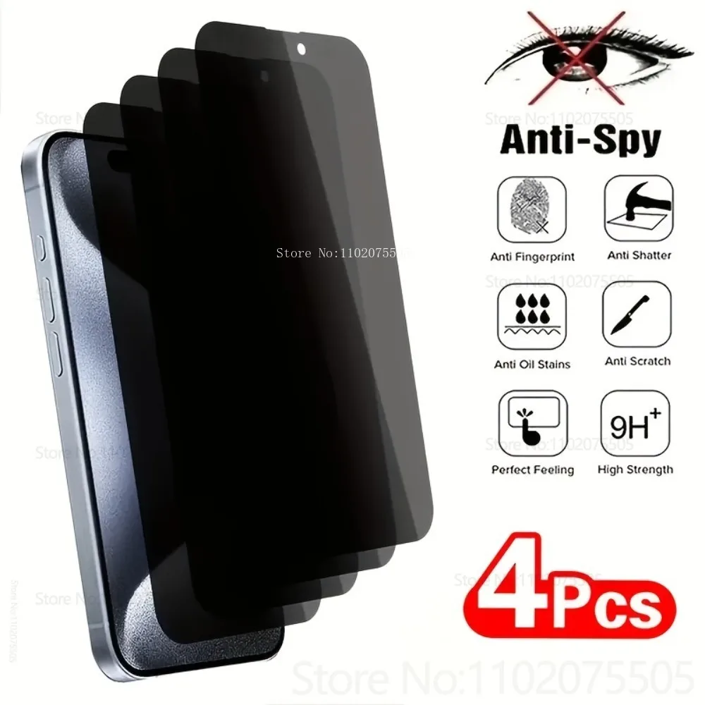 4 Stück Sichtschutz aus gehärtetem Glas für iPhone 17 Air 15 16 Promax 11 12 Promax Vollbild-Anti-Spionage-Schutz 17 Promax 14 Plus 13 Mini
