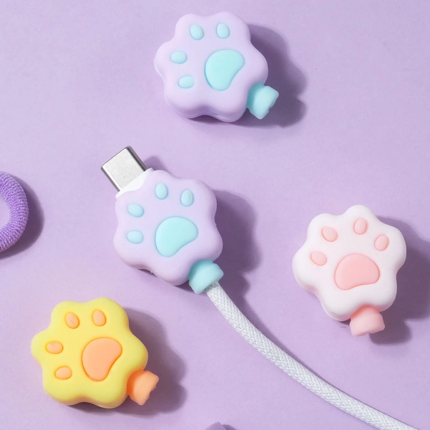 Cute Paw Shape Cable Protector Soft Silicone Charging Cord Saver Anti Break Wire Sleeve Decor Accessory