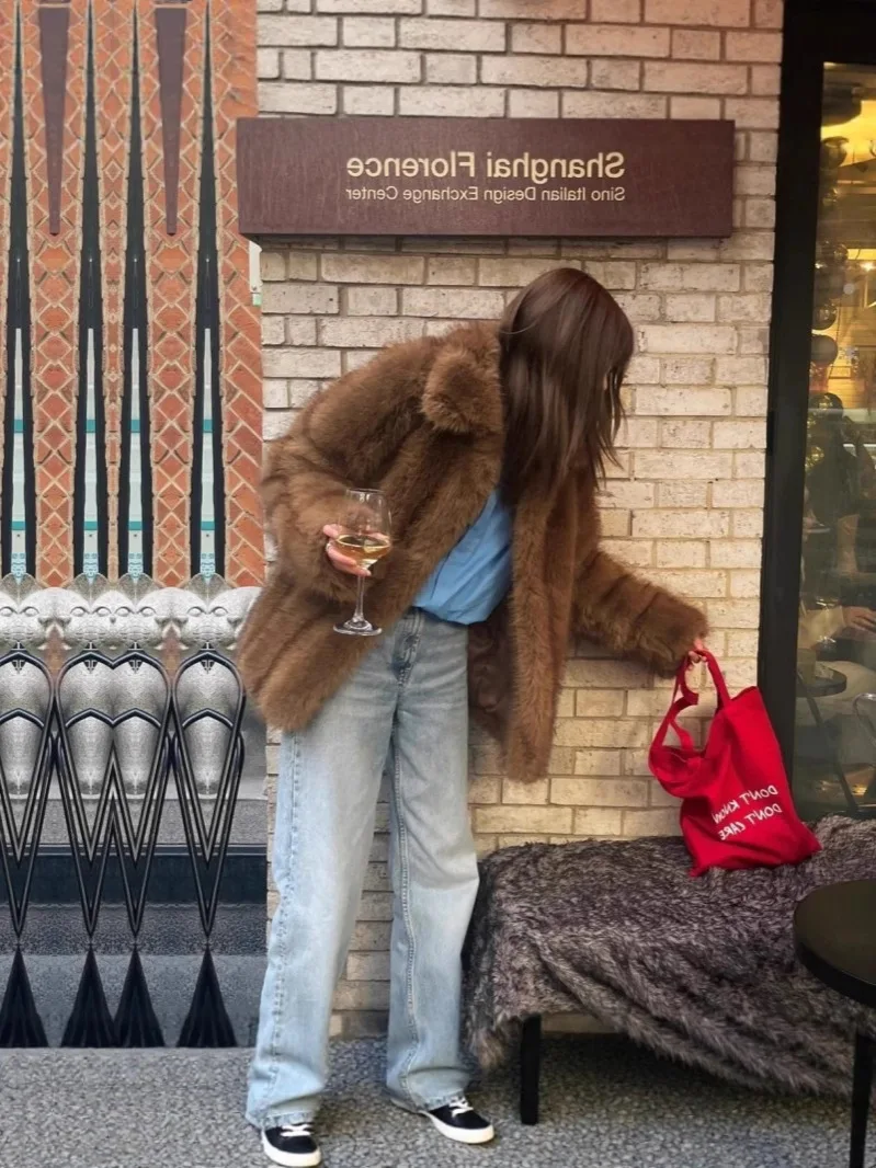 Faux Fur Long Coat With Hood Coats Womens Animal-Printed Fancy Vacation Lady Design Garments Biker-Style Epaulettes Modern Trend