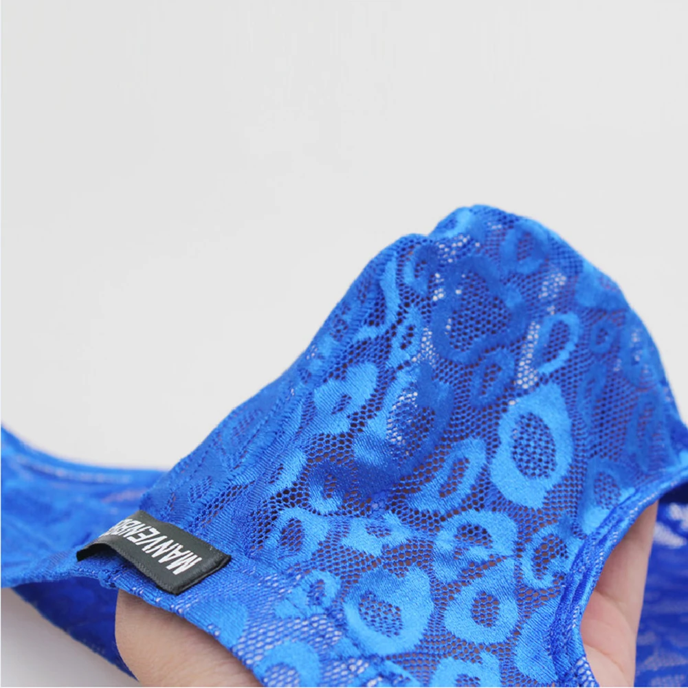 5 Colors Available Mens Briefs Transparent Lace Bulge Pouch Low Waist Elastic Bikini Panties Underwear Soft Breathable
