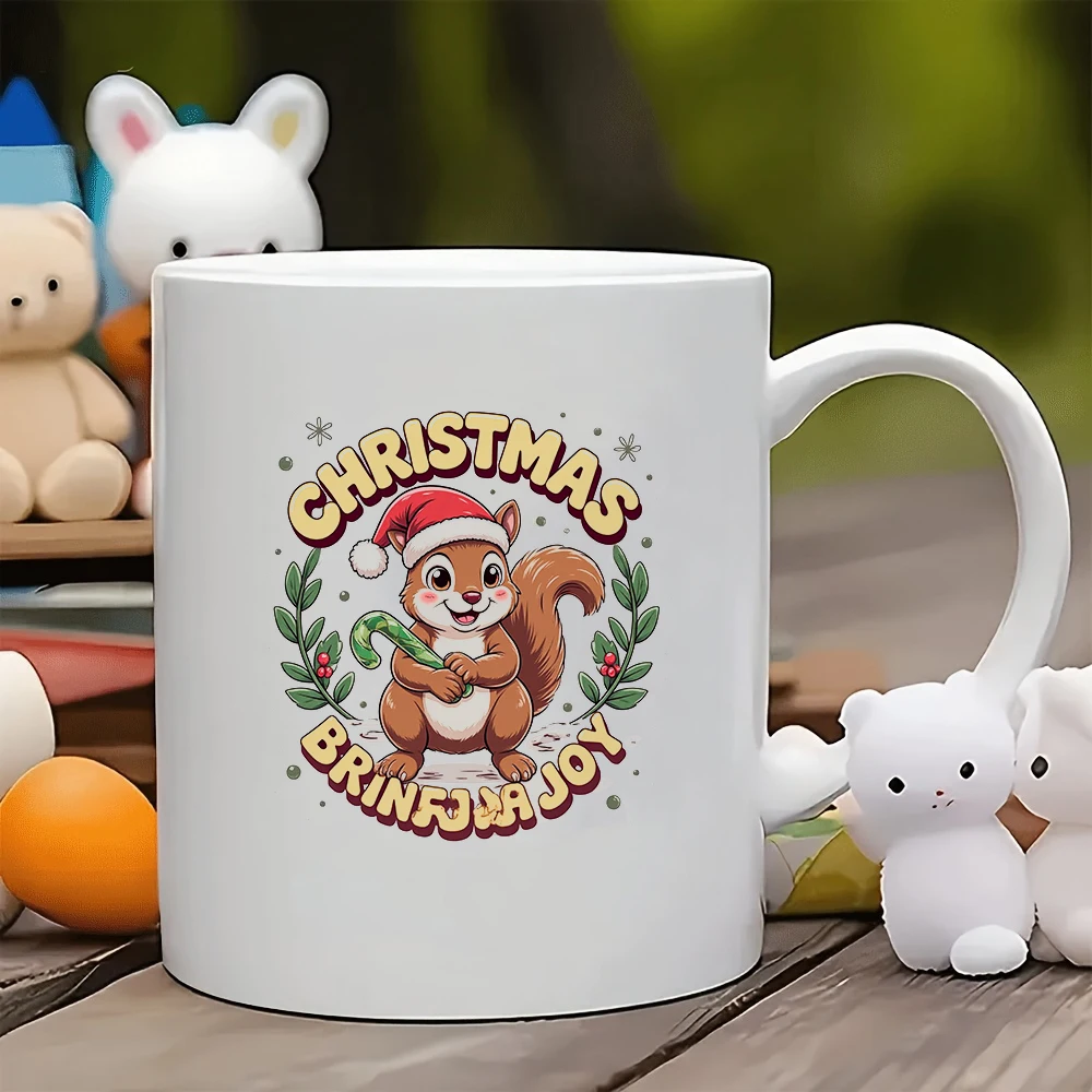 

11oz Mugs Cartoon Christmas Squirrel Mint Candy Stick Themed Cup Christmas Gift Kids Water Bottle Family Office Coffee Compan