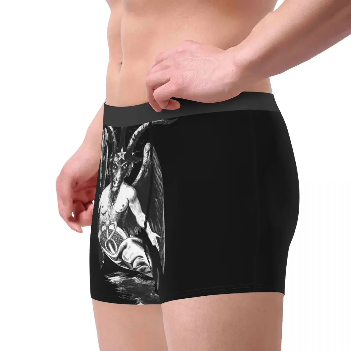 Baphomet ropa interior masculina Sexy estampado personalizado granizo Satán diablo bruja Boxer pantalones cortos bragas calzoncillos transpirables