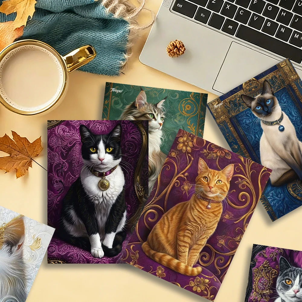 16pcs,Vintage Gorgeous Hand-drawn Cats Postcards,HD Printed, birthday/anniversary gifts, collectibles, suitable for gift-giving