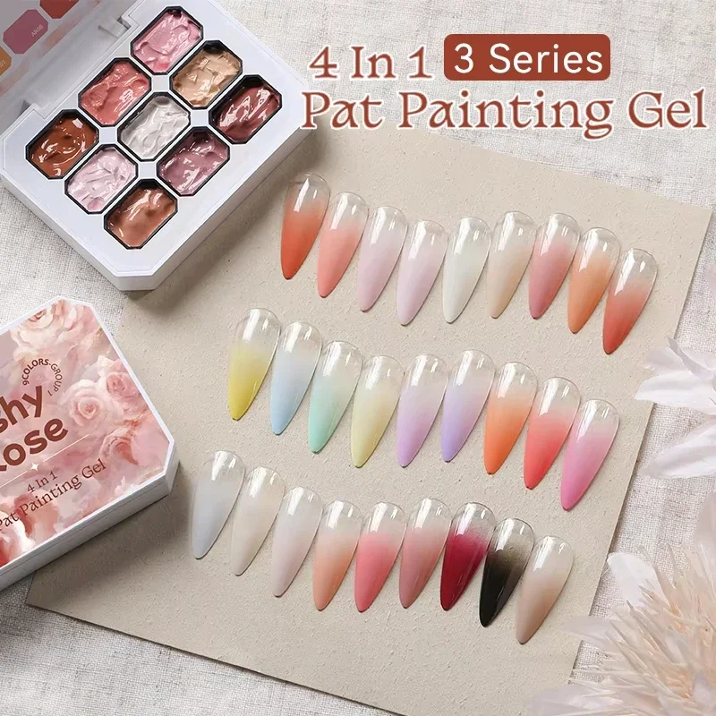 

9 Colors Pat Painting Gel Nail Macaron Spring Summer 4 In 1 Used For Gradient Nail Stamping Pattern Pat Gel