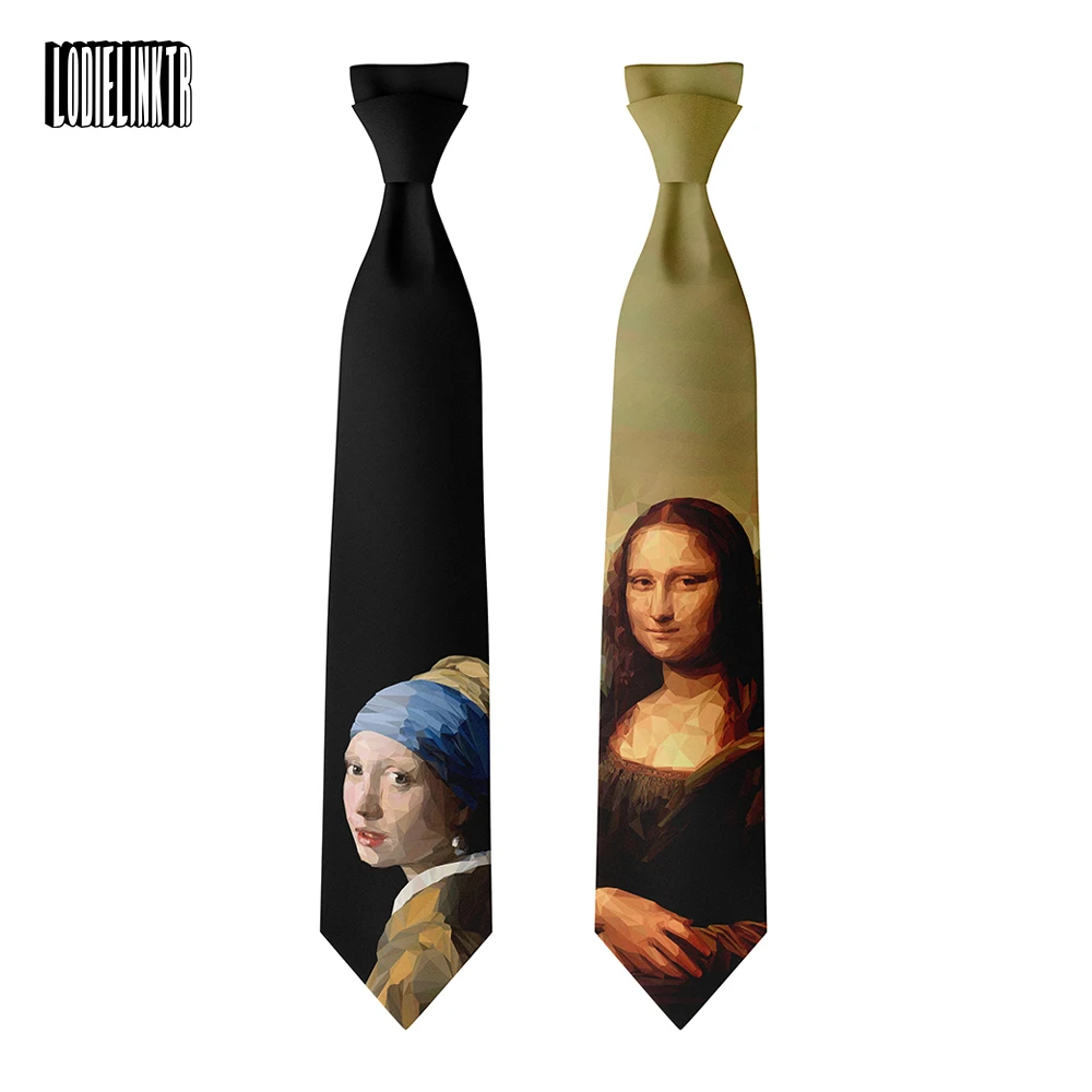 Retro Art Oil Painting Neckties Leonardo da Vinci Mona Lisa Printed Polyester Tie Adult 8cm Wide Tie Party Wedding Accessories