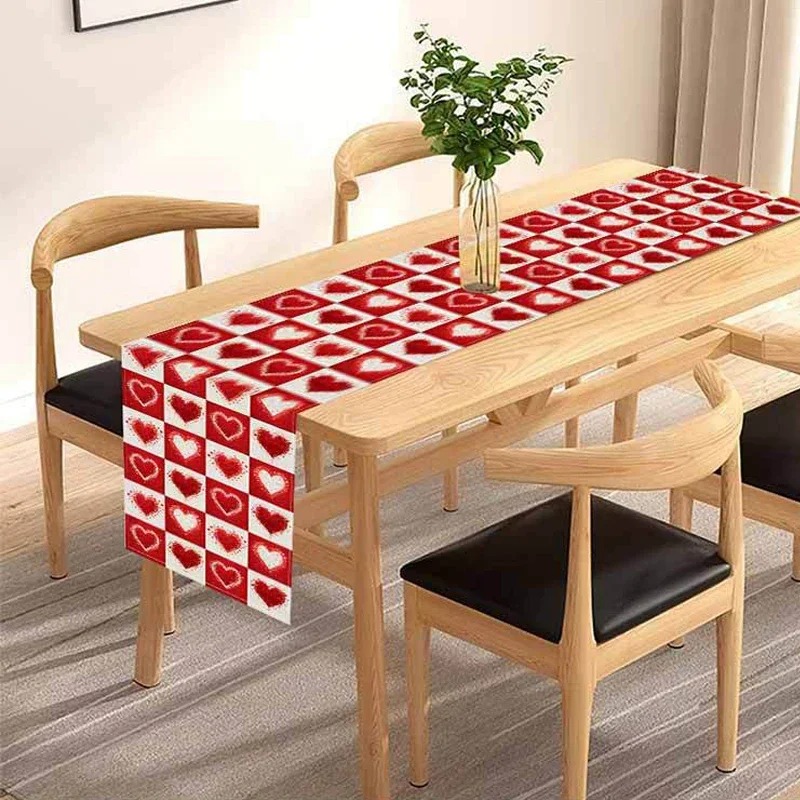 Love Linen Table Runner Valentine's Day Anniversary Birthday Wedding Party Table Decoration Love Table Runner 33x183cm