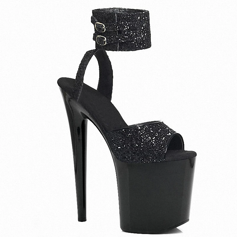 8 Inch High Heels Platform Sandals 20cm Stripper Sequined Black Pole Dance Shoes Sexy Fetish Queen Cross Dressing bride party