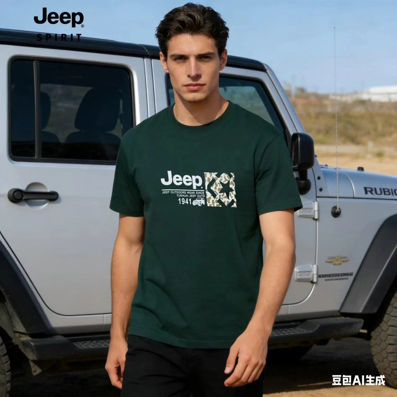 New JEEP Summer Men's Crew Neck Printed Short Sleeve T-Shirt,Summer Pure Cotton Loose Casual Top,Korean Style Retro Trendy Brand