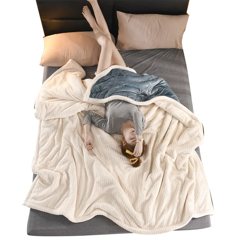 

Lamb wool, blanket quilt, winter, three layers, thickened, warm, coral