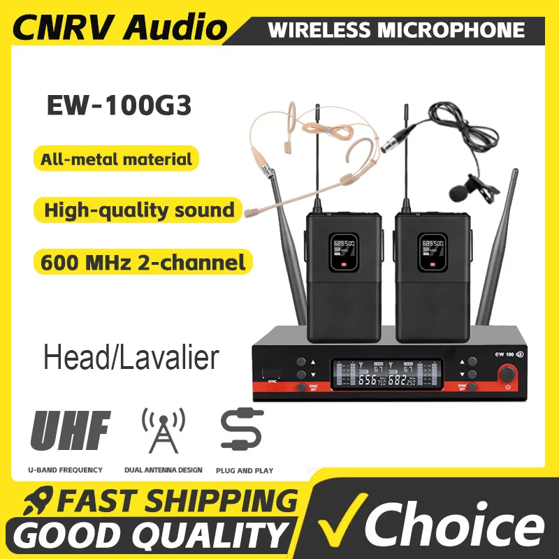 EW100G3 Professional Head Mounted Wireless Microphone Stage Performance 2-Channel UHF Karaoke Lavalier Wireless Microphone