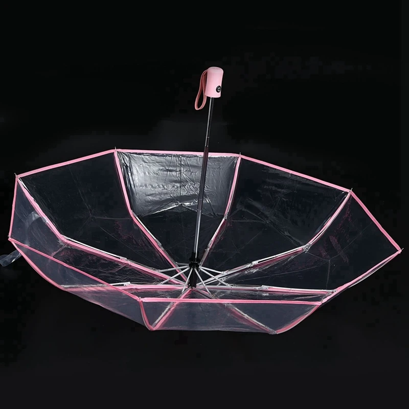 2X Umbrella Automatic Umbrella Rain Women Men Sun Rain Auto Umbrella Compact Folding Transparent + Pink Border