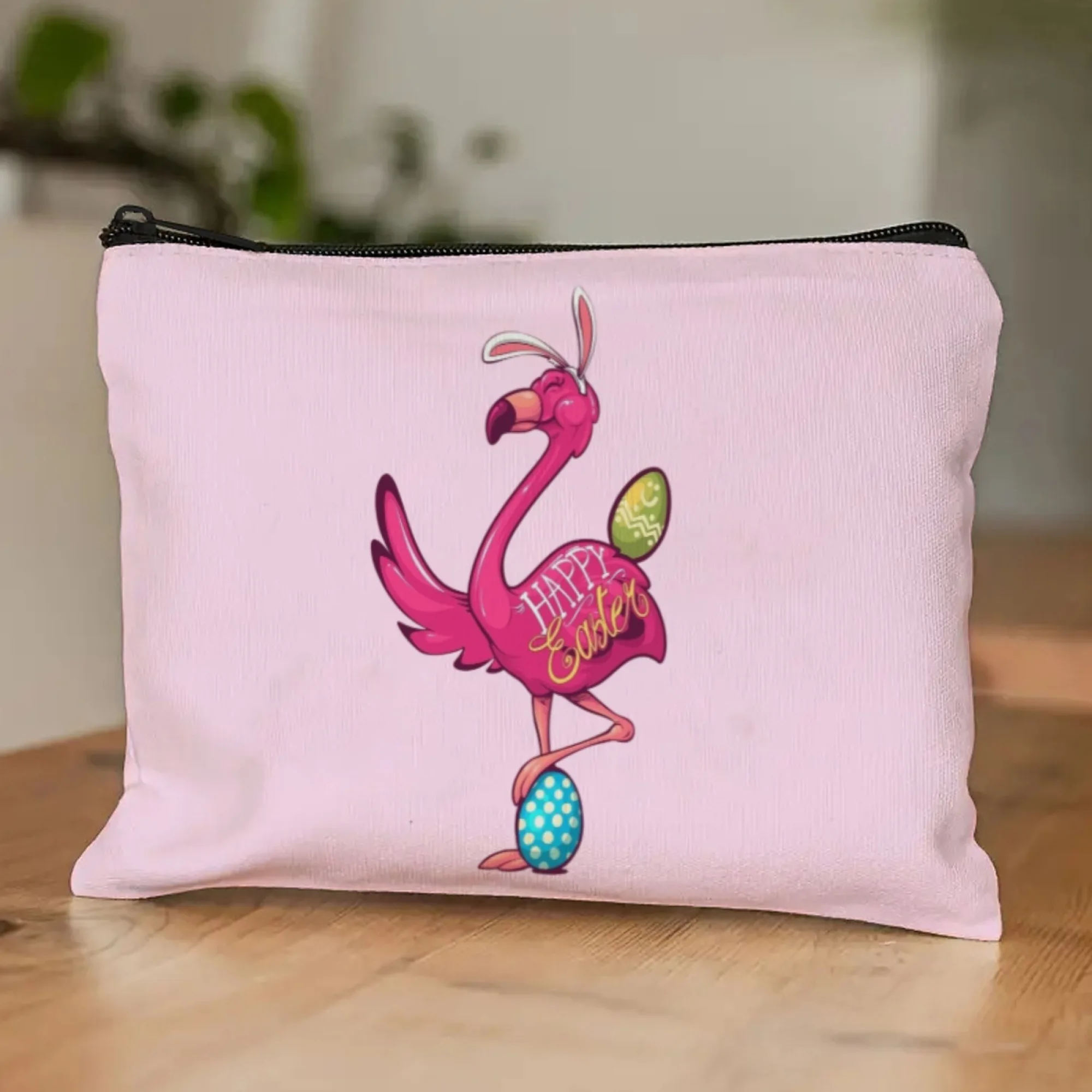 

Flamingo & Easter Eggs Theme Cosmetic Pouch Cute Cartoon Themed Makeup Bag for Easter Festival Gifts Brunch Travel Outings