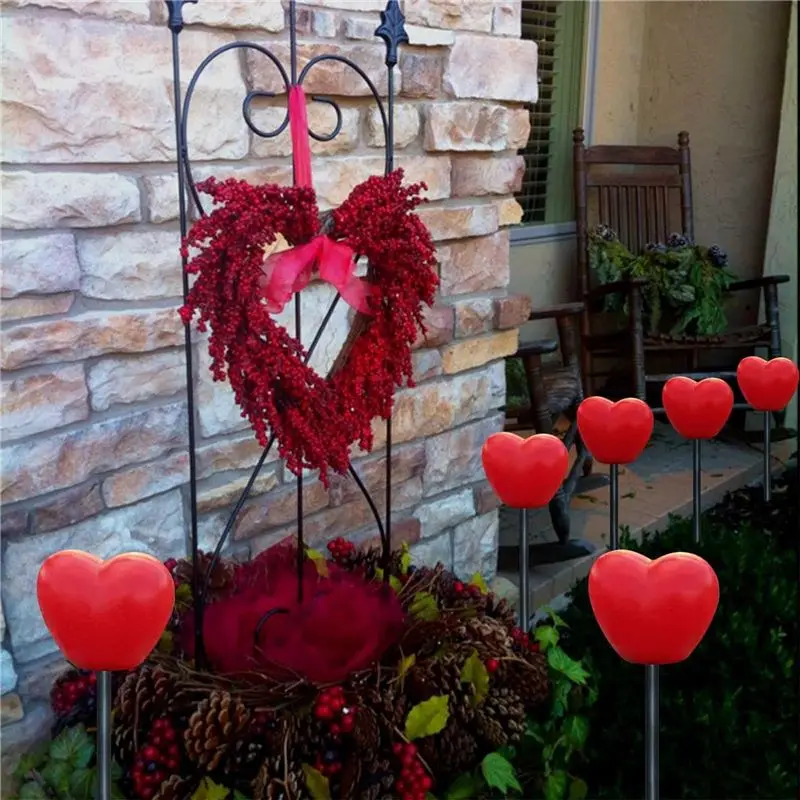 Set Of 6 Solar Heart Stake Lights For Valentines Day Decor, Outdoor Waterproof Heart Shaped Light For Garden Pathway Durable