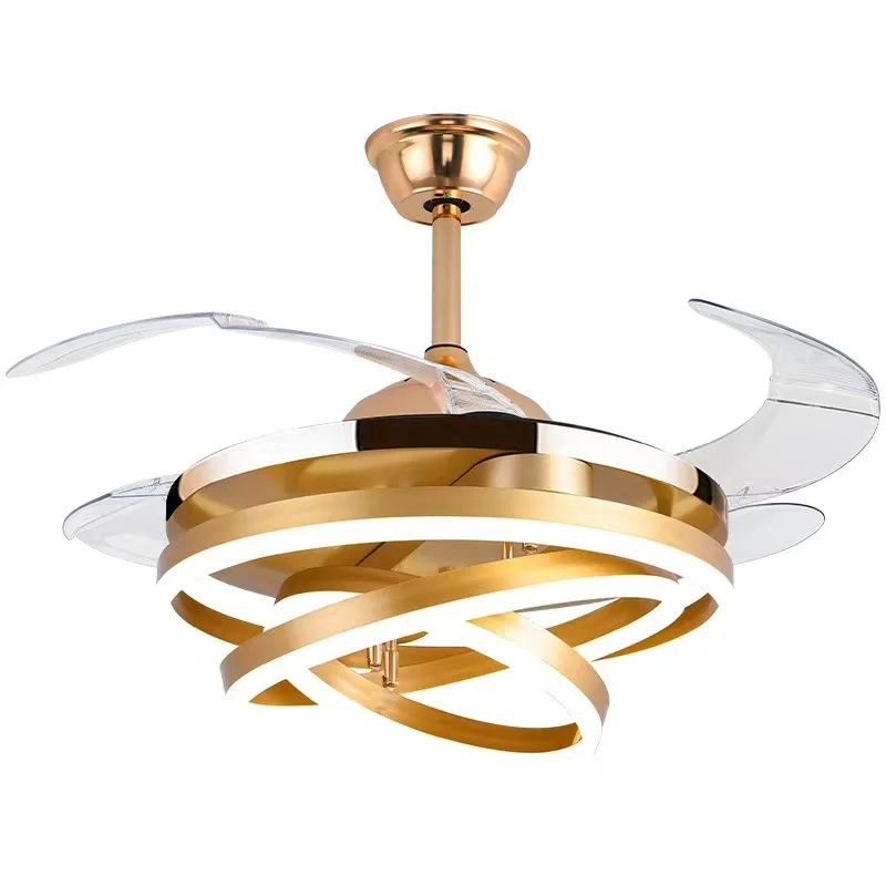 Nordic minimalist LED ceiling fan light 42 inches retractable blades remote control bedroom lamps for room ceiling pendant lamp
