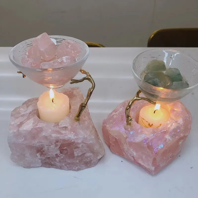 Natural Crystal Aromatherapy Candle Holder Luxury Home Decor Raw Stone Fragrance Cup for Living Room Hotel Ornament Creative