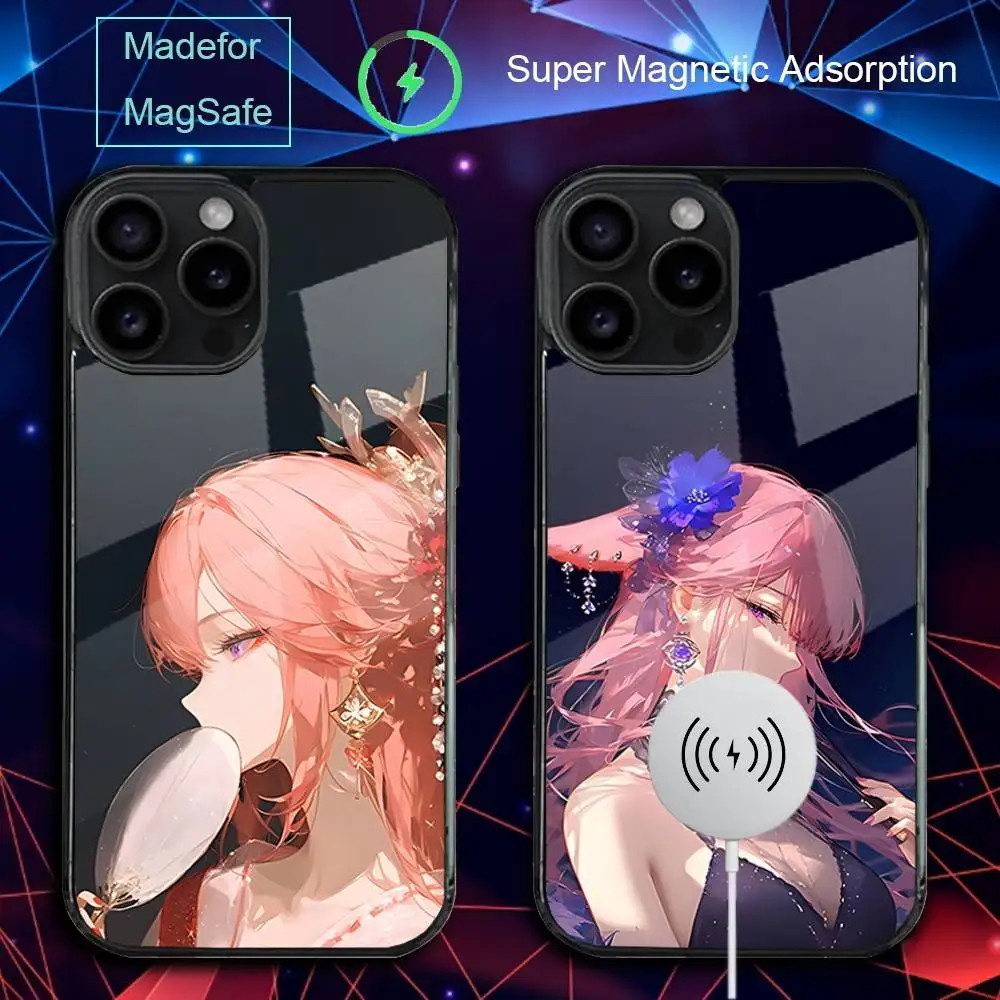 

Y-Yae G-Genshin Miko Phone Case For iPhone 17,16,15,14,13,12,11,Pro,Max,Plus,Mini,SE4,E Magnetic Magsafe Wireless Charging