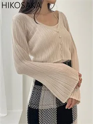 2024 Early Autumn New Knitwear 2PCS V-neck Single Breasted Vintage Flare Sleeve Cardigan Sweater + Slim Camisole Women Suit