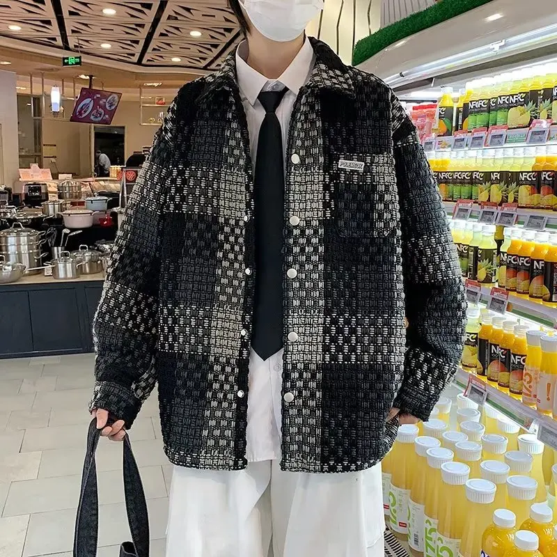 

Hong Kong Style Retro Plaid Jacket Men Woolen Loose Thick Coat Trendy Brand Handsome Versatile Trendy Top Spring Autumn Styles