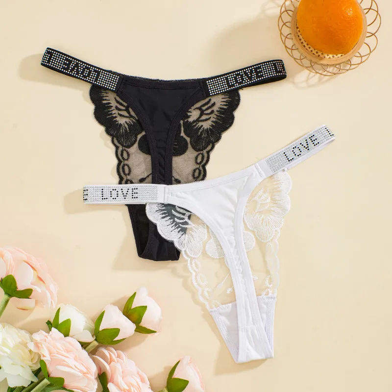 New Transparent Tangas Lace Female Underwear Low Waisted Comfortable Thongs Women\'s Panties Floral Letter G-string Soft Lingerie