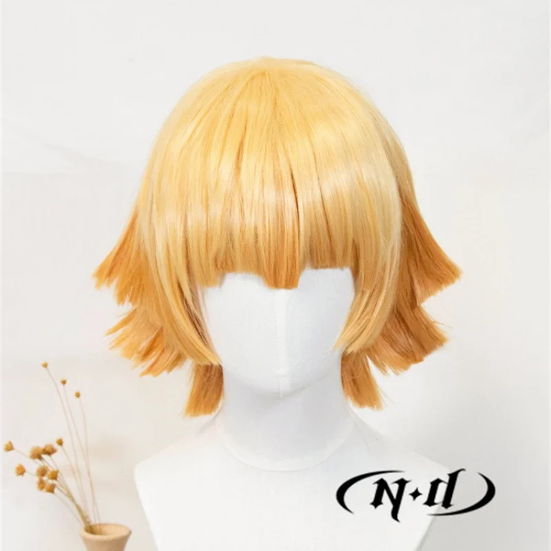 ND 젠이츠 아가츠마 코스프레 가발 헤어피스 귀멸의 칼날 애니메이션 코스프레 헤어 가발 코믹콘 코스어용 내열성 합성