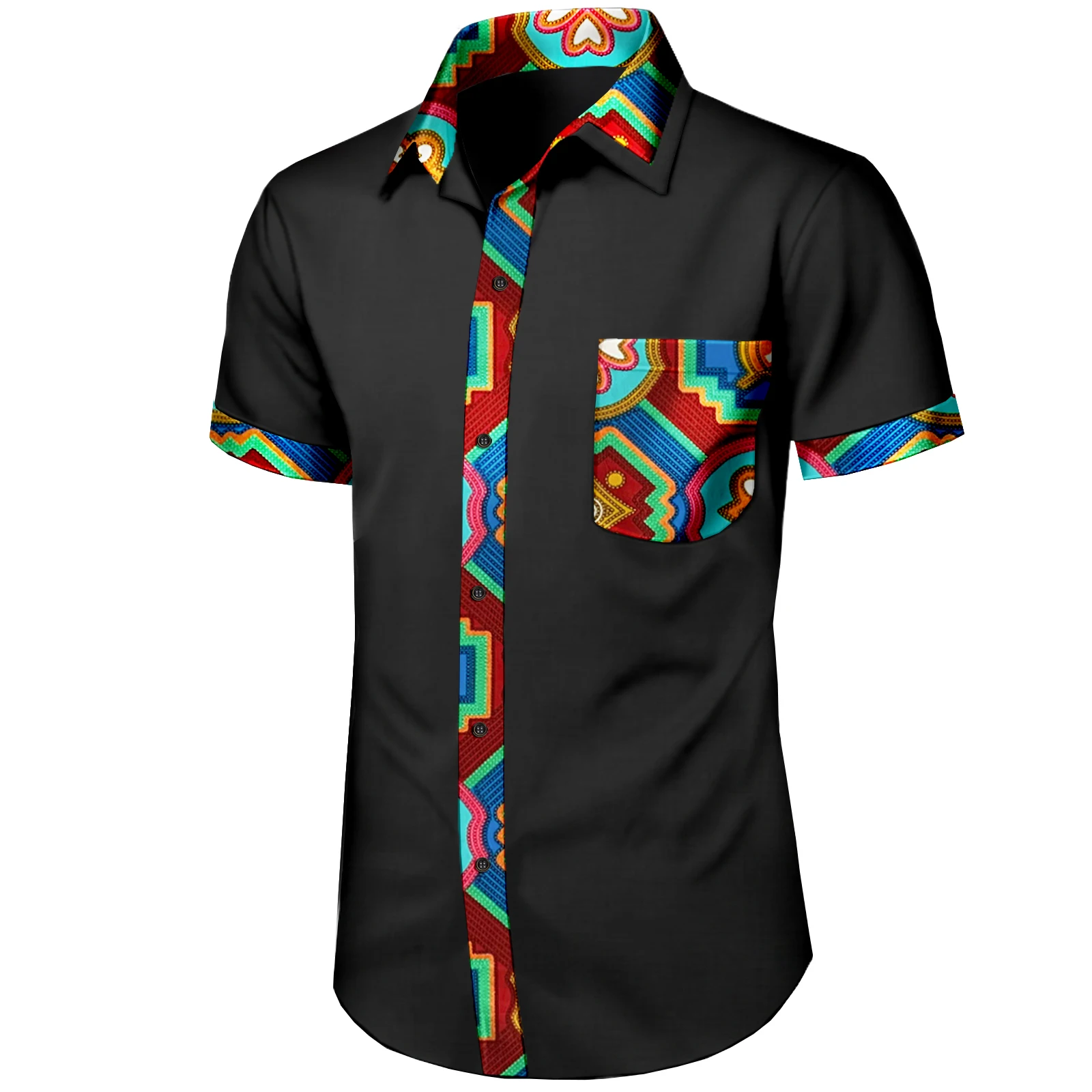 

African Men Short Sleeve Shirt 2023 Hippie Dashiki Splicing Design Retro Loose Contracted Casual Tracksuit