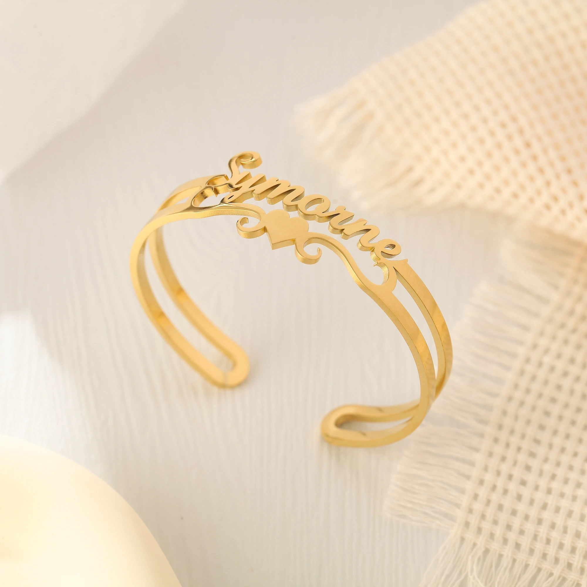 Gold Heart Customized Name Bangle For Girlfriend Personalized Nameplate Bangle Jewelry Birthday Wedding Gift