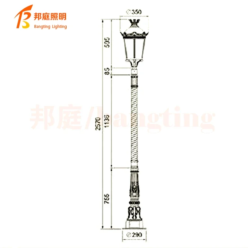 European Garden Park Street Luxury Vintage Gate Lamp Led Lighting Post Light