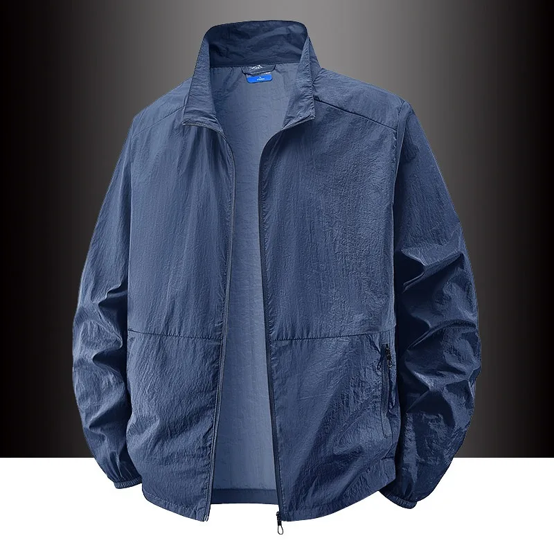 Summer Men's Ice Silk Sporty Lightweight Open Cardigan Jacket Trendy Youth Casual Long Sleeve Zipper Closure Loose Fit Coat