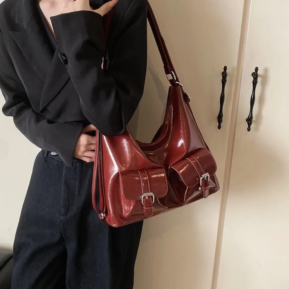 

Solid Color Multiple Pockets Backpacks Large Capacity Shoulder Bag PU Leather Crosbody Bag Y2K Style Tote Bag Women's Backpack