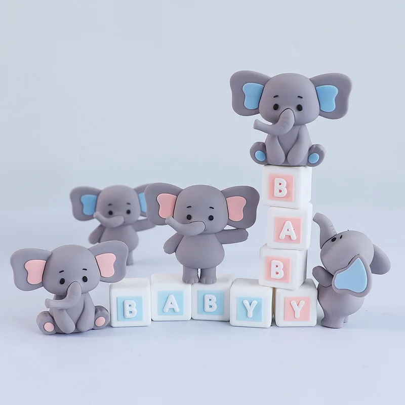 1pc Elephant Cake Topper Pink Soft Rubber Cartoon Elephant Cake Decor Baby Shower Birthday Party Gender Reveal Cake Supplies