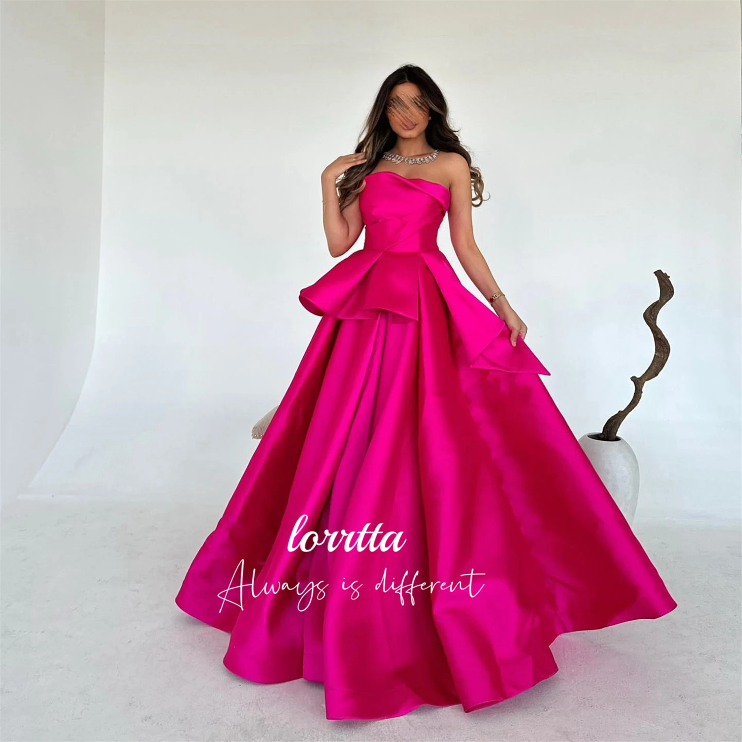 Lorrtta-vestido elegante de satén para mujer, Vestidos de Noche de línea A Eid, rosa roja para ocasiones especiales, vestidos de baile para mujer