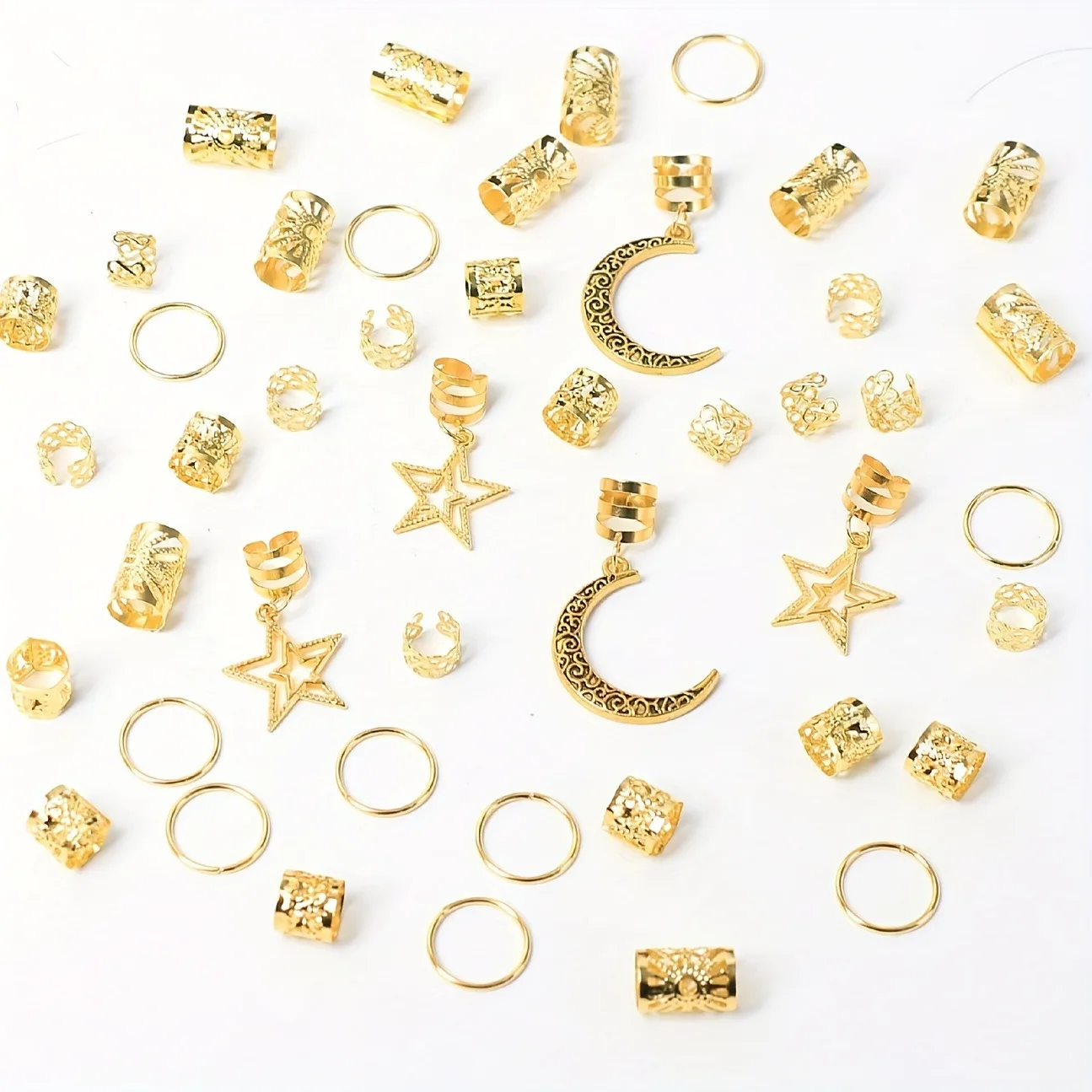 

Premium 45 Count African Dreadlocks Hair Thread Ring Set with Sunflower Alloy Hair Clip Pendant for Wig Decoration