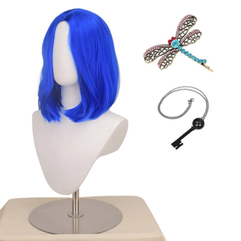 Synthetic Dark Blue Bob Wigs for Coraline Costume Women Girls Women's Costume Wigs Colored Bob Wigs for Cosplay Halloween Party