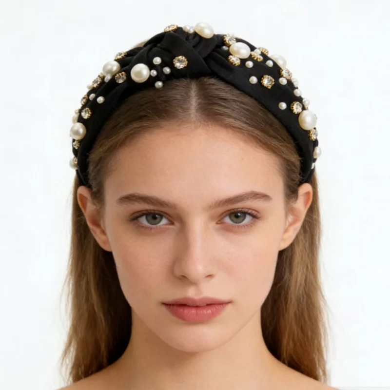 

16 Colors Women Hair Hoop Korean Knotted Pearl Bead Wide Edge Headband Press Hair Accessories Hair Styling Tools Girls Hairbands