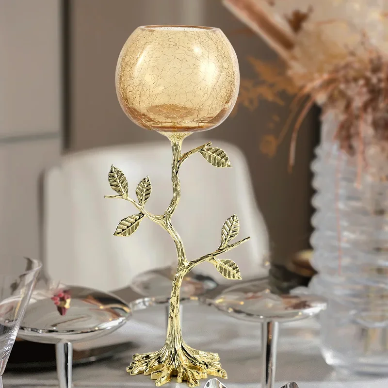 Light luxury simple alloy fortune tree glass wine glass candle holder ornament model room dining table dining cabinet wedding