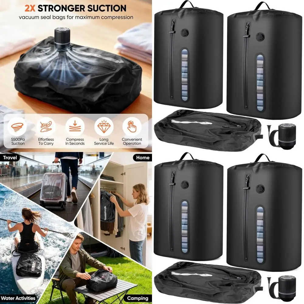 

Travel Vacuum Storage Bags with Pump, Reusable Waterproof Packing Cubes for Clothes, Airtight Bags for Luggage Organization (Bla