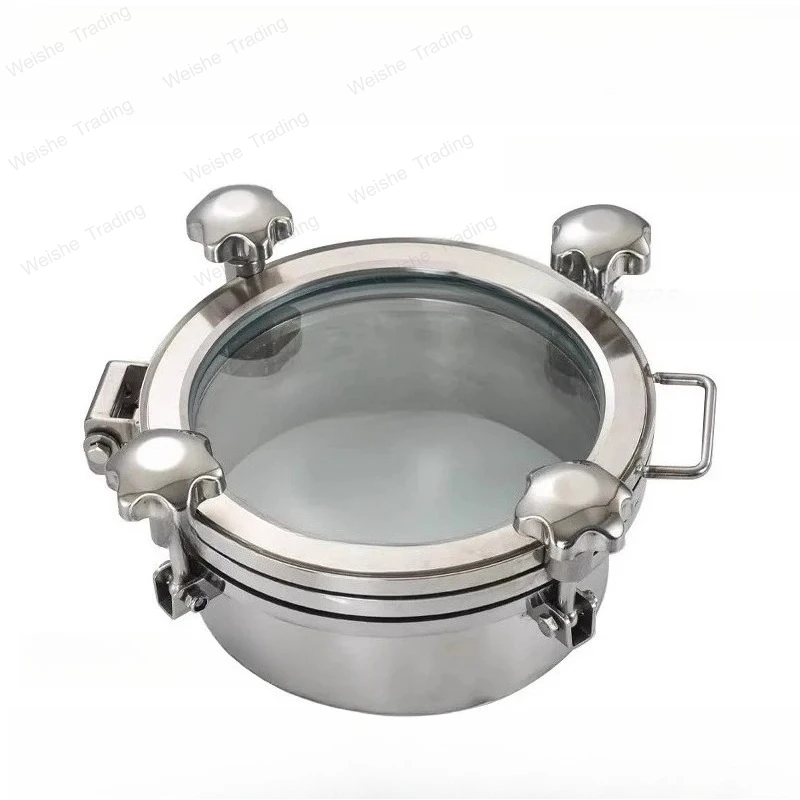304 Stainless Steel Pressure Manhole Cover Sanitary Grade with Sight Glass Flange Hand Hole Welded Thickened Viewing Window