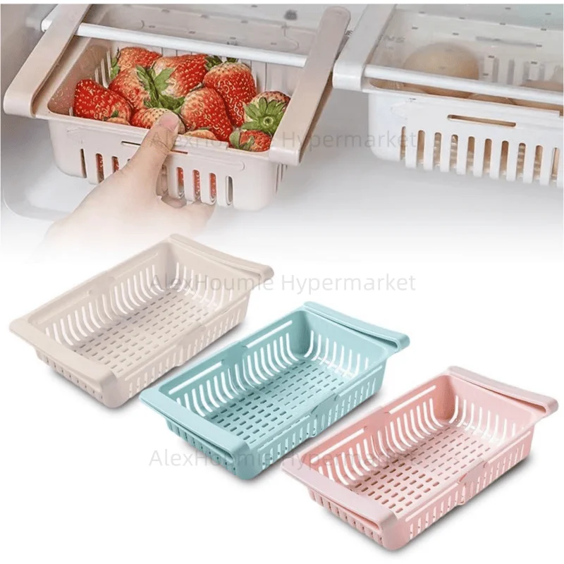 

3PCS Fridge Drawer Organizer Adjustable Organizer Fridge Pull-Out Retractable Drawer Type Refrigerator Storage Box Rack Kitchen