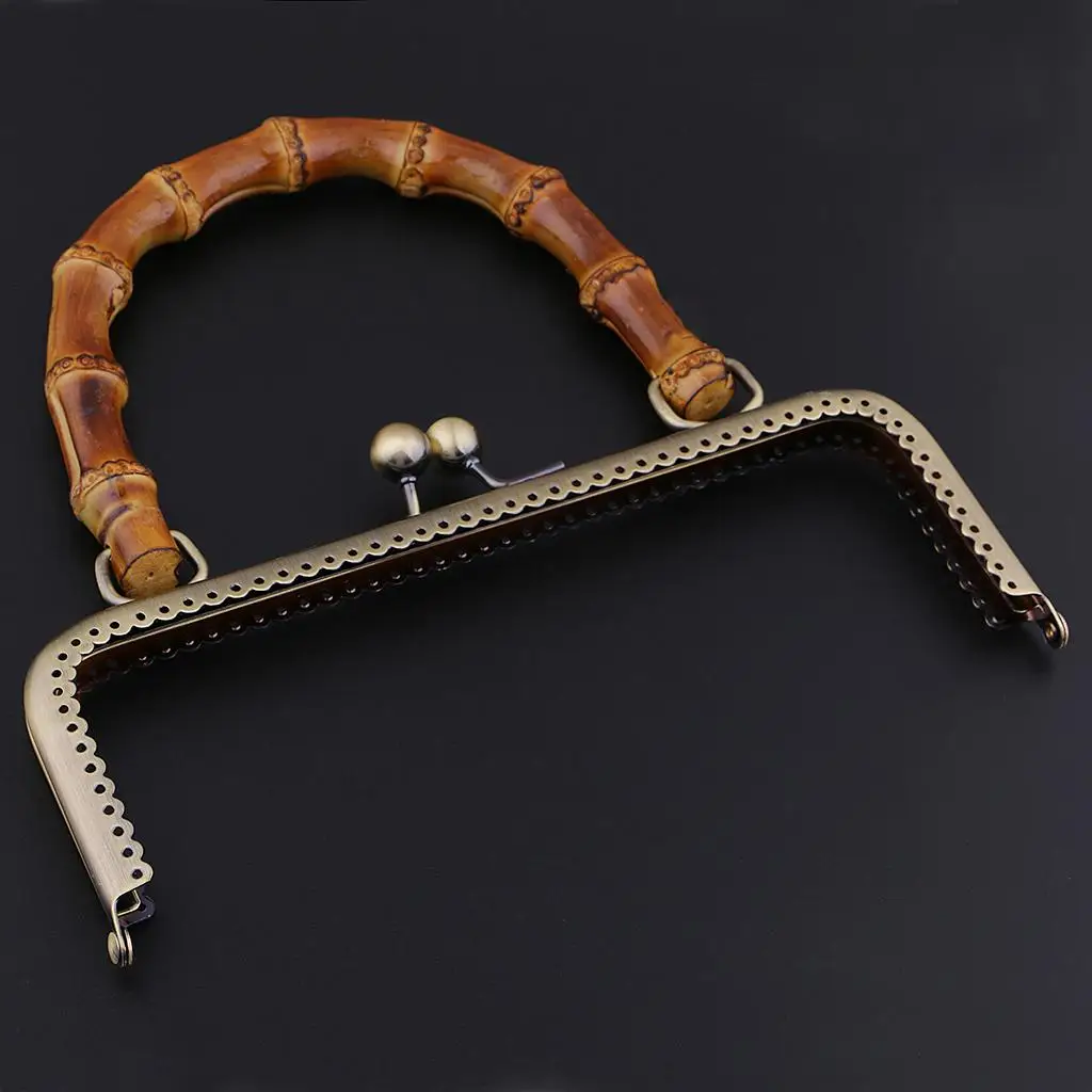 

DIY Handbag Purse Bags Metal Frame Kiss Clasp Lock with Bamboo Handle Fashion Sewing Craft Bag Accessories for Handmade Purse