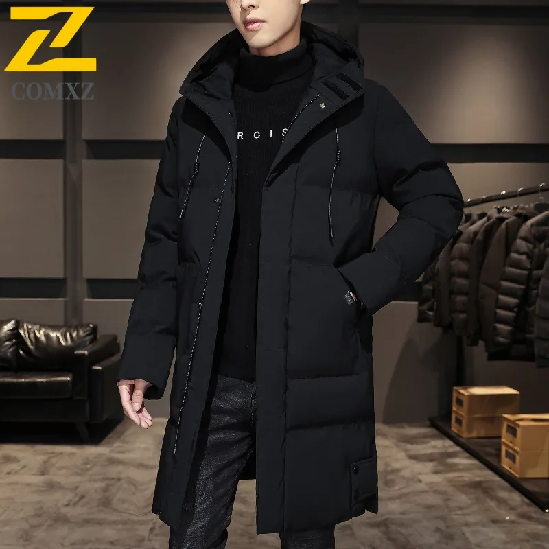 

COMXZ Men Outdoor Long Padded Jacket Classic Hooded Work Thickened Warm Parka Commuting Office Comfort Windproof Winter Jackets