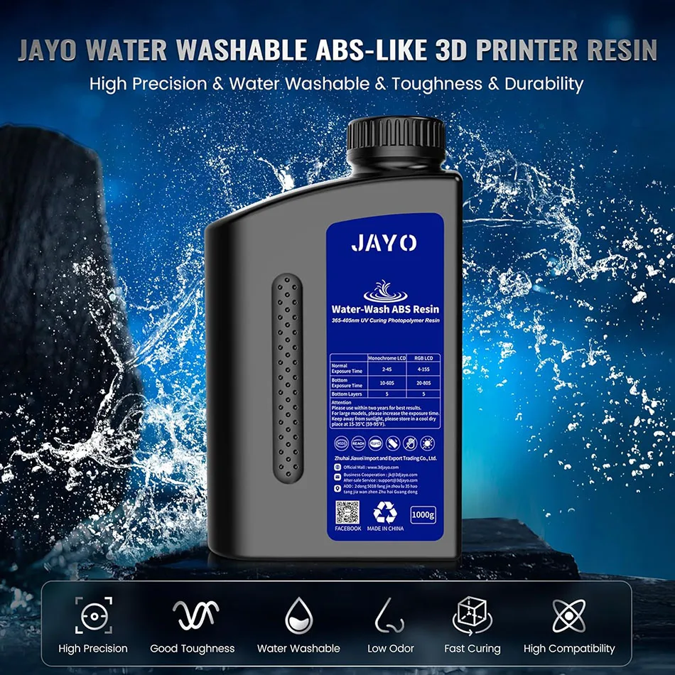 JAYO-resina de impresora 3D estándar/ABS, lavable con agua, 405nm, fotopolímero rápido estándar UV para LCD/DLP/SLA, 5 botellas