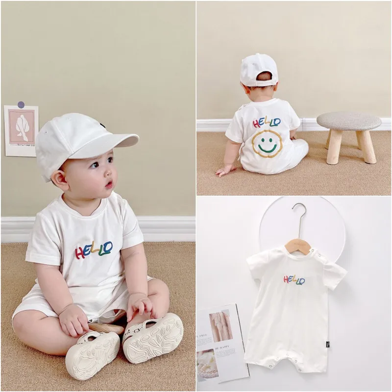 

Infant jumpsuit summer short sleeveBaby boy Girls go out romper children clothing alphabet Newborn romper