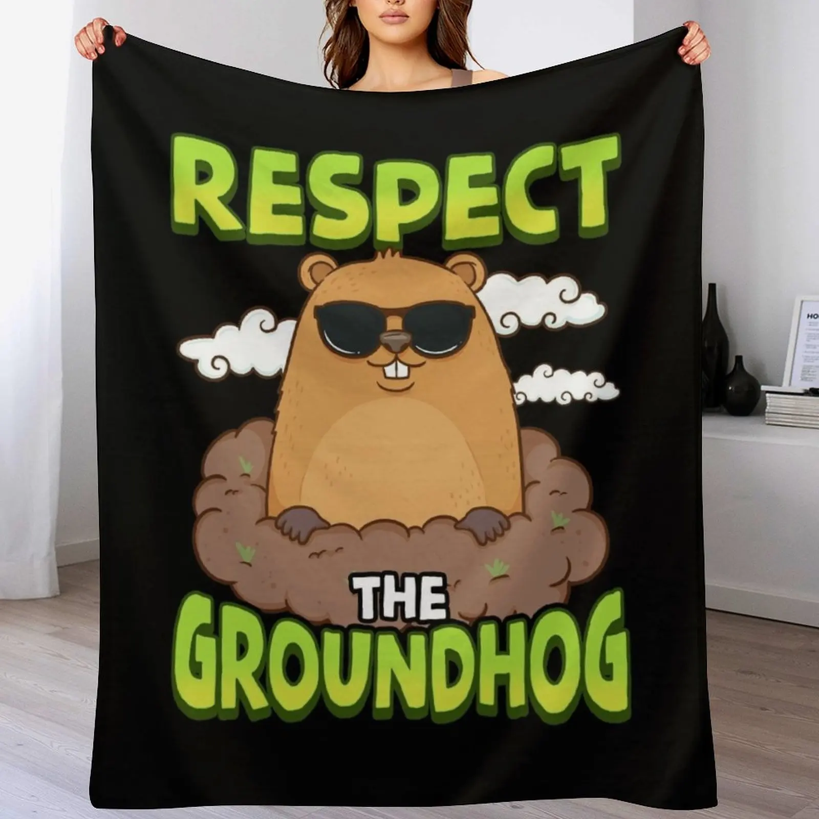 

Cute & Funny Respect The Groundhog Throw Blanket All Season Soft Lightweight Blanket for Home