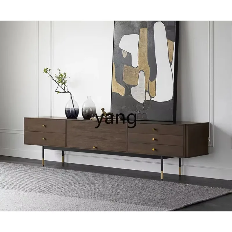 

LTT medieval retro solid wood TV cabinet small apartment walnut color modern and simple