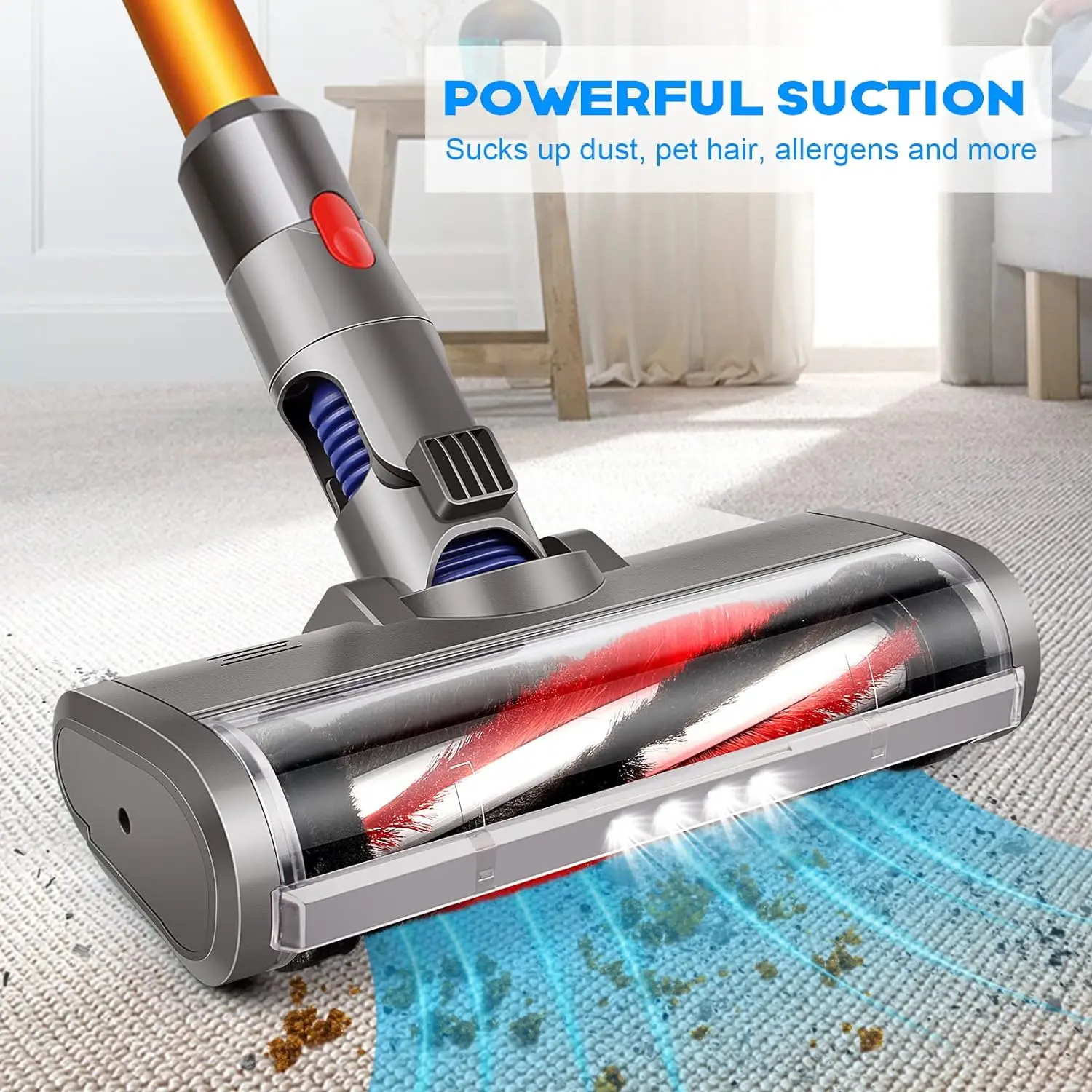 Electric Turbo Roller Brush For Dyson V6 DC58 DC59 DC61 DC62 Quick Release Brush With LED Light For Carpets Hard Floors