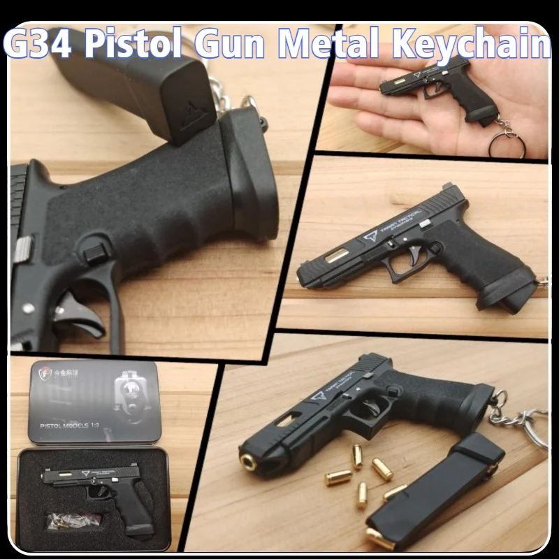 

New Alloy Empire TTI G34 1:3 Size Pistol Model Throw The Shell Metal Gun Keychain Ornament PUBG Toys Decoration Crafts Figurines