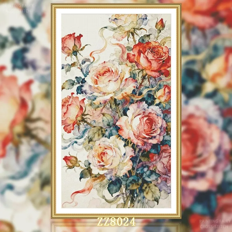 

ZZ8024 Flowers 14CT 16CT 18CT Printed On Canvas Cross Stitch DIY Set Needlework Embroidery 135 Colors