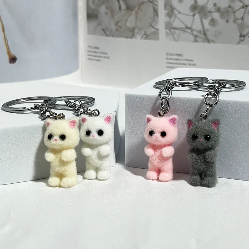 Cute Pink Keychain,Fuzzy Cat Keyring Aesthetic Y2K Key Chain Stylish Keychains Accessories Halloween Christmas Gifts