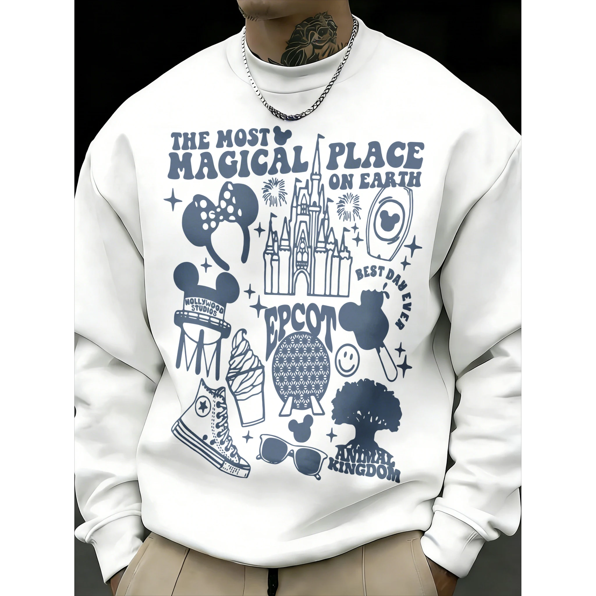 

Мужской свитшот с круглым вырезом и принтом «Волшебный замок Диснея», осенне-зимняя коллекция 2026, модный, из вельвета и хлопка, теплый, свободный, повседневный